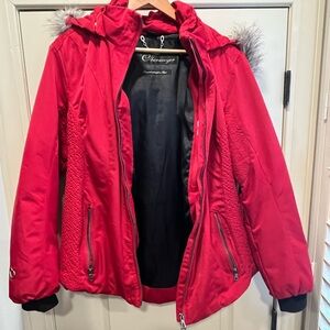 Obermeyer Women's Red Ski Jacket with Faux Fur Hood